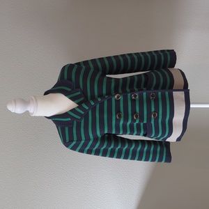 Banana Republic Navy & Green Striped Double-Breasted Knit Blazer